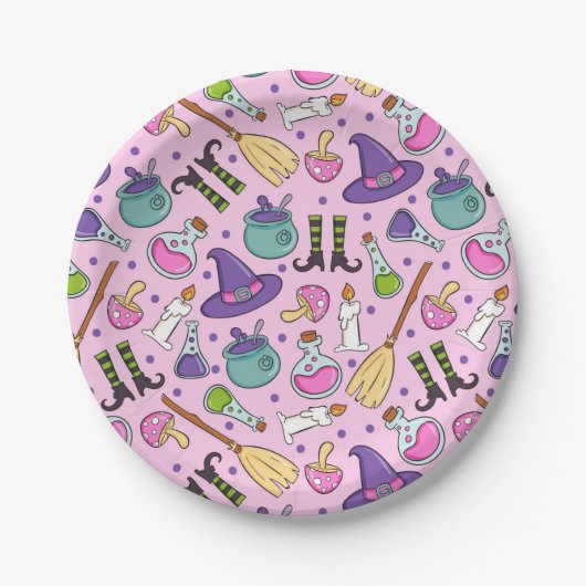 Assiettes En Carton Thème des sorcières d'Halloween (Devant)