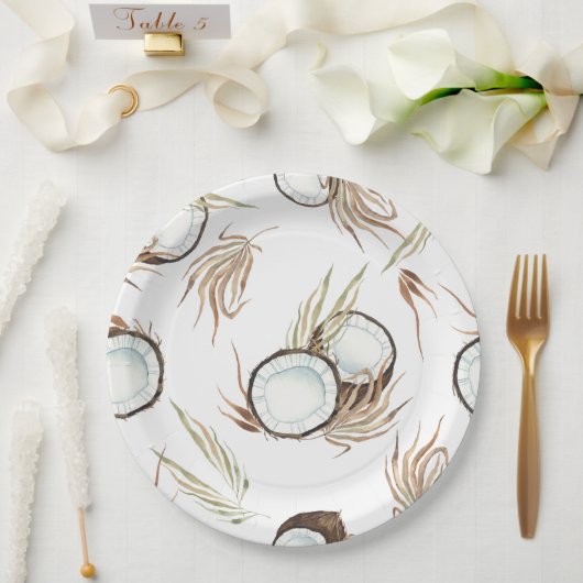 Assiettes En Carton Thème floral et noix de coco tropical hawaïen pour (Mariage)
