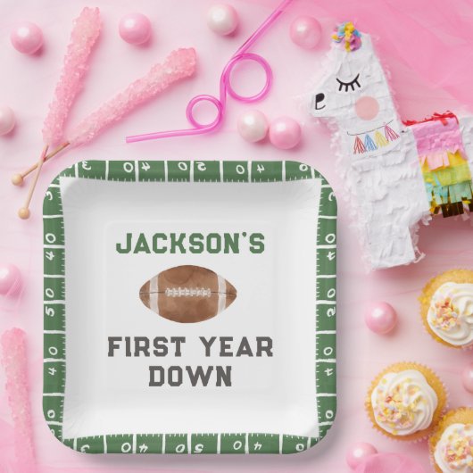 Assiettes En Carton Thème Football Première année en bas Anniversaire (Fête)
