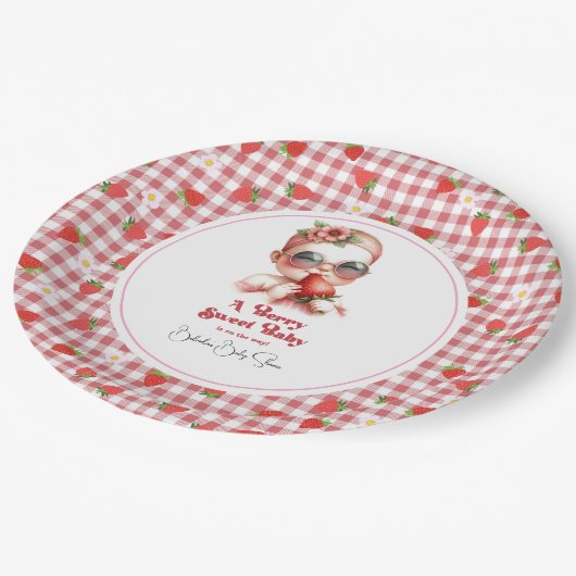 Assiettes En Carton Thème fraise Berry Baby shower sucré (Angle)