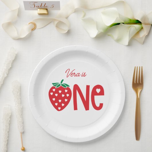 Assiettes En Carton Thème fraise Premier anniversaire (Mariage)