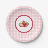 Assiettes En Carton Thème gingham rose-fraise (Devant)