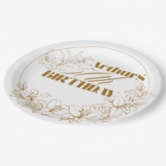 Assiettes En Carton Thème Gold Lily Fête des adultes (Angle)