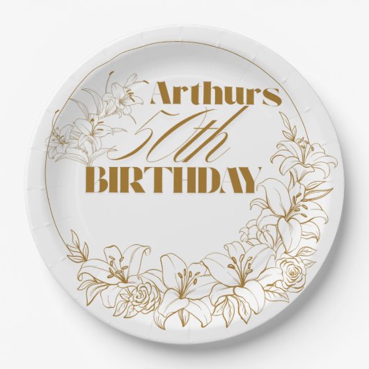 Assiettes En Carton Thème Gold Lily Fête des adultes (Devant)