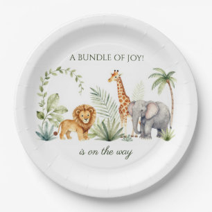 Assiettes En Carton Thème jungle Lion, Girafe et Éléphant