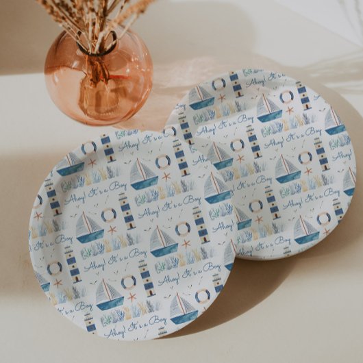 Assiettes En Carton Thème nautique Ahoy C'est un Baby shower garçon
