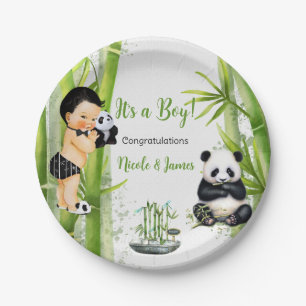 Assiettes En Carton Thème Panda Bamboo Bébé Garçon Noir Blanc Vert