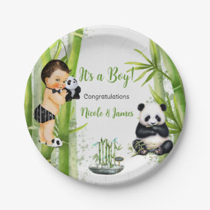 Assiettes En Carton Thème Panda Bamboo Bébé Garçon Noir Blanc Vert
