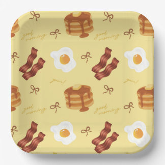 Assiettes En Carton Thème Petit Déjeuner Brunch Bacon Œufs Crêpes Moti