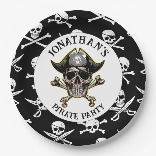Assiettes En Carton Thème pirate Parti Skull Adulte.Croix Bones (Devant)