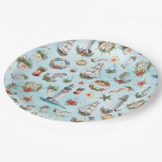 Assiettes En Carton Thème Plage Nautique Noël Côte (Angle)