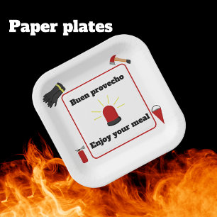 Assiettes En Carton Thème Pompier Plaques de papier bilingues pour gar
