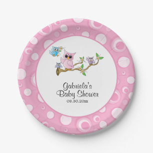 Assiettes En Carton Thème rose de baby shower de hibou de bébé