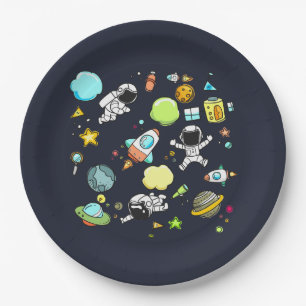 Assiettes En Carton Thème spatial cool - Astronauts & Rocket Ships