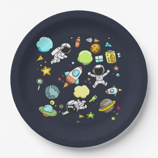 Assiettes En Carton Thème spatial cool - Astronauts & Rocket Ships (Devant)