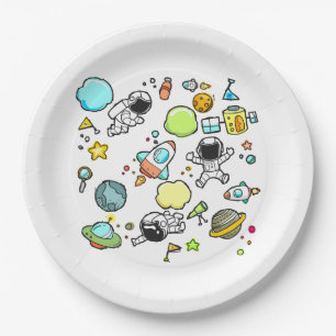 Assiettes En Carton Thème spatial cool - Astronauts & Rocket Ships