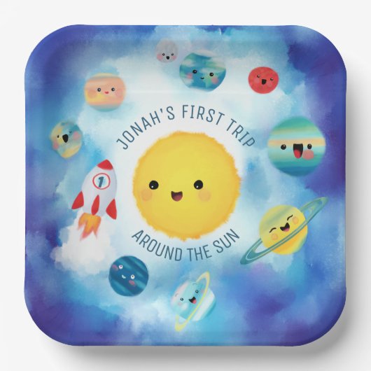 Assiettes En Carton Thème spatial Révolution spatiale 1er anniversaire (Recto)