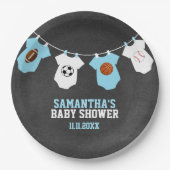 Assiettes En Carton Thème sportif Chalkboard Blue Boy Baby shower (Devant)