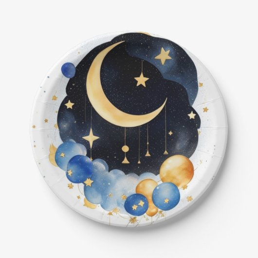 Assiettes En Carton Thème Twinking Sky Baby shower Moon & Stars (Devant)