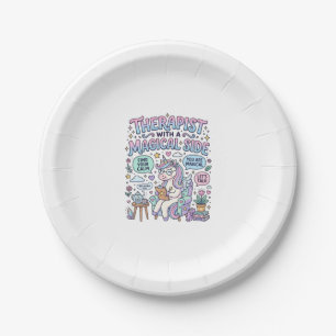 Assiettes En Carton Thérapeute Licorne avec un Cadeau Magique sur le C