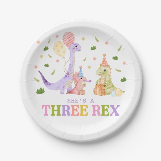 Assiettes En Carton Three Rex Dinosaur Birthday (Devant)