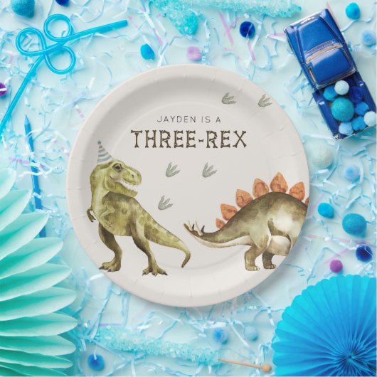 Assiettes En Carton Three-Rex Dinosaur T-rex 3rd Birthday (Fête)