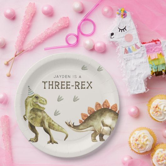 Assiettes En Carton Three-Rex Dinosaur T-rex 3rd Birthday (Fête)