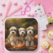 Assiettes En Carton Tibétain Terrier Chiot Automne Citrouille délice (Fête)
