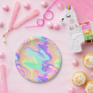 Assiettes En Carton Tie Dye Swirl Marbre Retro Super