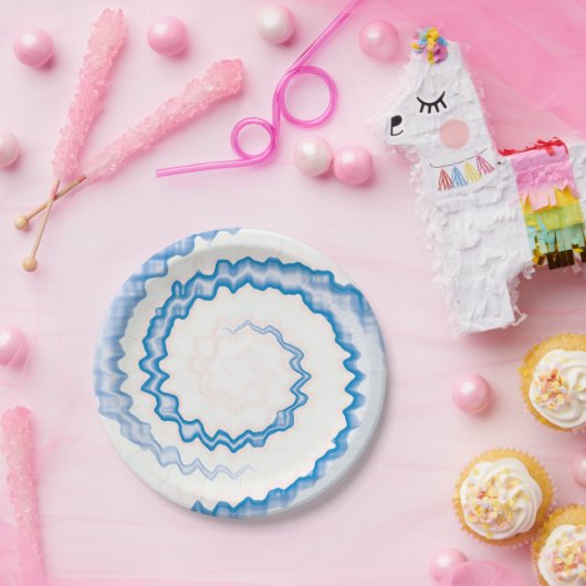 Assiettes En Carton Tie teinture Bleu blanc tourbillon motif (Fête)