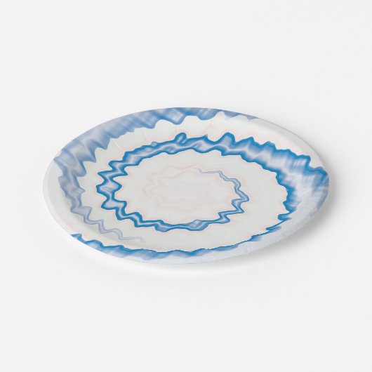 Assiettes En Carton Tie teinture Bleu blanc tourbillon motif (Angle)