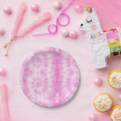 Assiettes En Carton Tiedye rose spirale hippie teint (Fête)