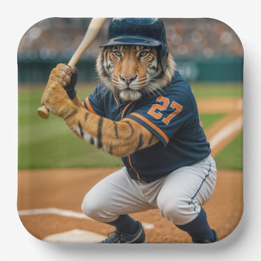 Assiettes En Carton Tiger Baseball Player #27 Up To Bat (Recto)