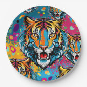 Assiettes En Carton Tiger Head Rainbow colors paint stains (Devant)
