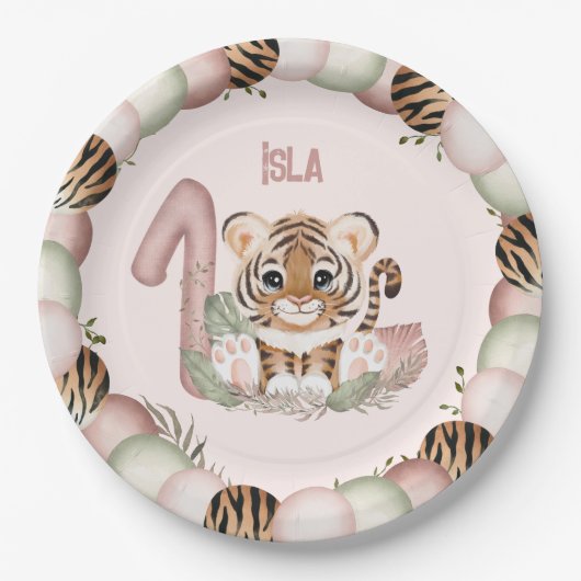 Assiettes En Carton Tiger Wild One Girl Rose 1er Anniversaire Plaque e (Devant)