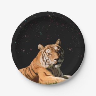 Assiettes En Carton Tigre sous la plaque à papier d'étoiles