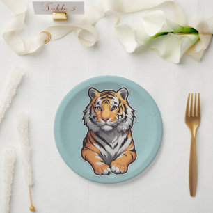 Assiettes En Carton Tigre sur un Arrière - plan bleu ciel