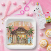 Assiettes En Carton Tiki Beach Bar Surf tropical & mer (Fête)