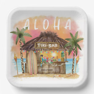 Assiettes En Carton Tiki Beach Bar Surf tropical & mer