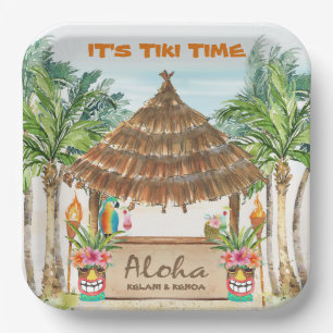 Assiettes En Carton Tiki Luau Île tropicale de surf de plage