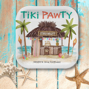 Assiettes En Carton Tiki Pawty Tropical Beach Dog Party