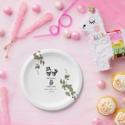 Assiettes En Carton Til Death Coeur gothique Mariage des crânes florau (Fête)