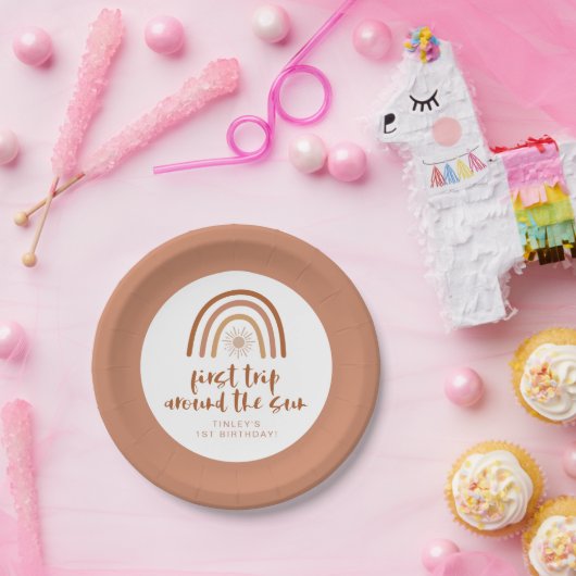 Assiettes En Carton TINLEY Boho Terracotta arc-en-ciel soleil premier  (Fête)