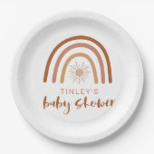 Assiettes En Carton TINLEY Boho Terracotta Rainbow Sun Baby Invitation (Devant)