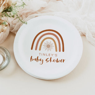 Assiettes En Carton TINLEY Boho Terracotta Rainbow Sun Baby Invitation