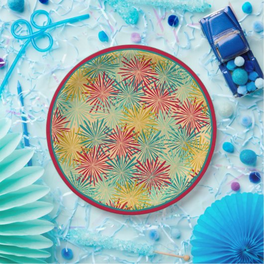 Assiettes En Carton Tinsel de Noël rétro PomPoms (couleurs tropicales) (Fête)