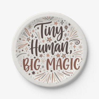 Assiettes En Carton "Tiny Human, Big Magic" Boho Starburst Quote