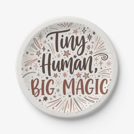 Assiettes En Carton "Tiny Human, Big Magic" Boho Starburst Quote (Devant)