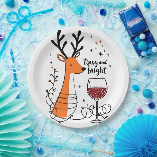 Assiettes En Carton Tipsy and Bright Reindeer (Fête)
