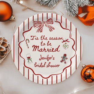 Assiettes En Carton Tis The Season Hand Drawn Christmas Bridal Shower